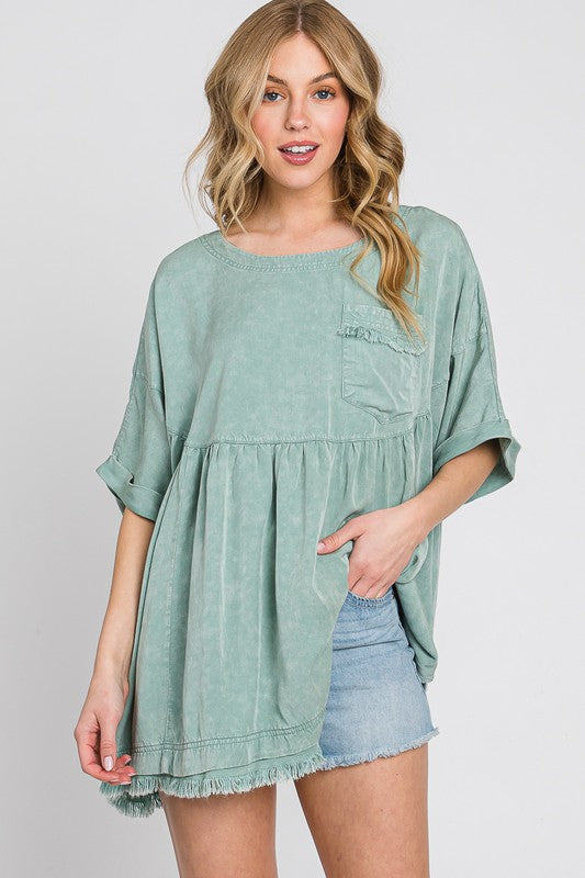 Sewn+Seen Oversized Baby Doll Top in Sage Shirts & Tops Sewn+Seen   