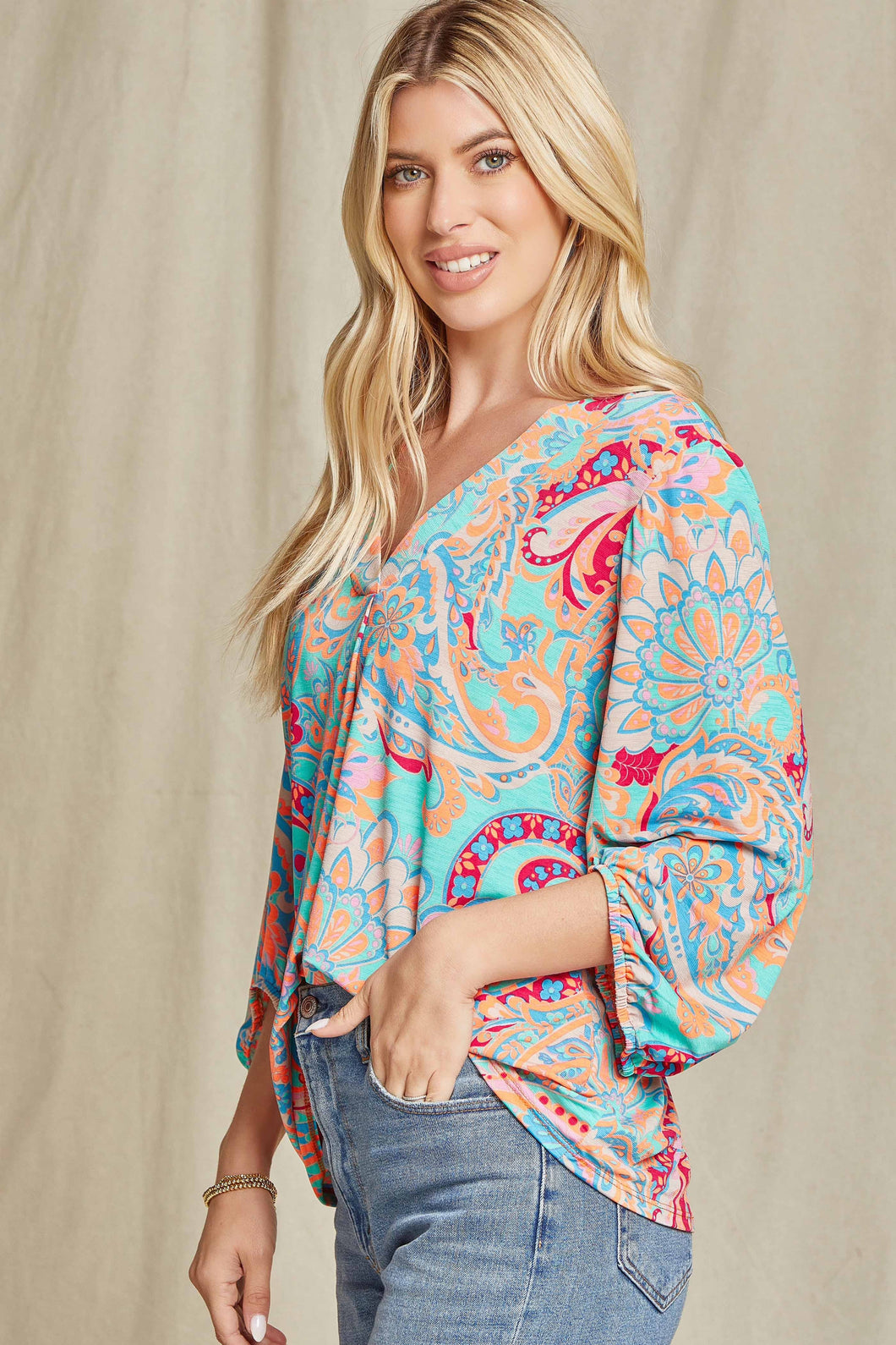 Paisley Blouse Top in Jade Top Beeson River   