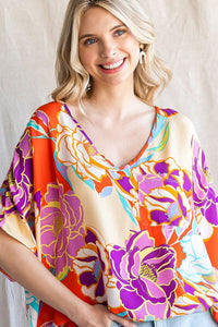 Jodifl Flower Print Boxy Top in Orange/Purple  Jodifl   