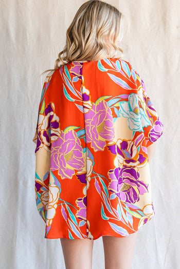 Jodifl Flower Print Boxy Top in Orange/Purple  Jodifl   