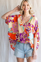 Jodifl Flower Print Boxy Top in Orange/Purple  Jodifl   