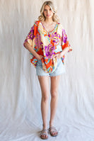 Jodifl Flower Print Boxy Top in Orange/Purple  Jodifl   
