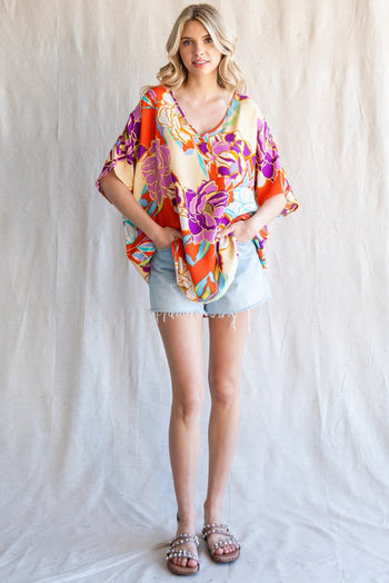 Jodifl Flower Print Boxy Top in Orange/Purple  Jodifl   