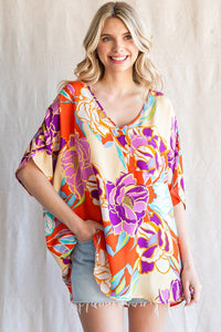 Jodifl Flower Print Boxy Top in Orange/Purple  Jodifl   