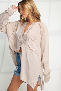 Easel Mineral Washed Tunic Shirt in Mushroom  Easel   