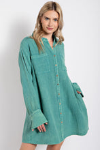 Load image into Gallery viewer, Easel Cotton Gauze Mineral Washed Shirt Dress in Atlantis Green Dress Easel   
