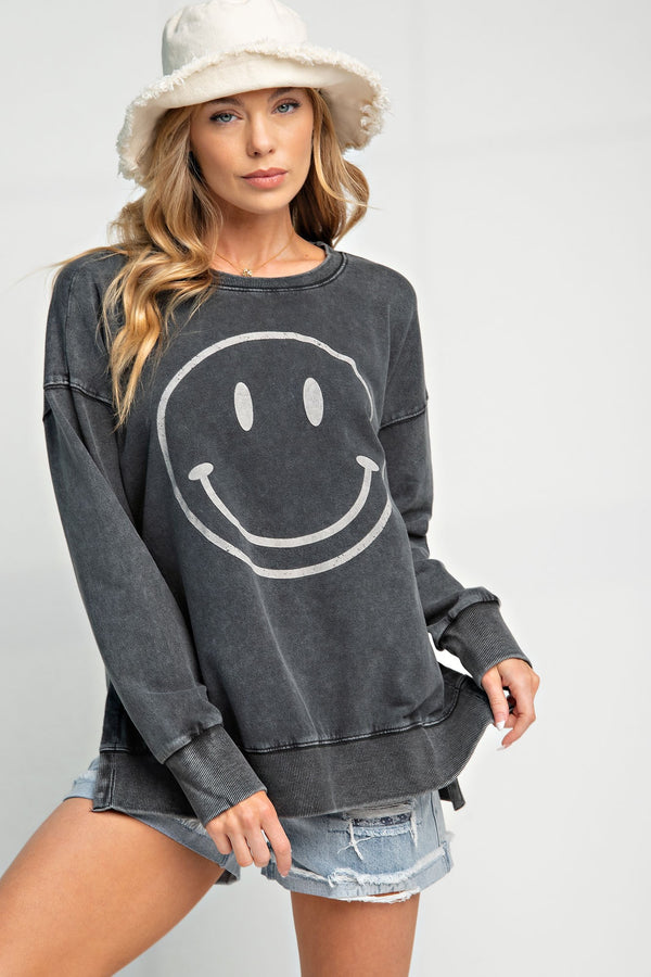 Easel Smiley Face Top in Black ON ORDER Shirts & Tops Easel   