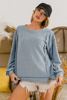 BiBi Distressed Knit Top in Denim Top BiBi   