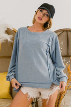 Load image into Gallery viewer, BiBi Distressed Knit Top in Denim Top BiBi   
