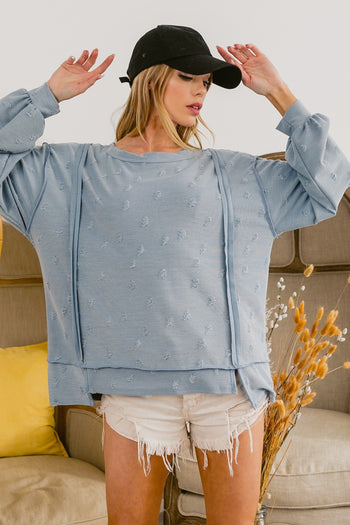 BiBi Distressed Knit Top in Denim Top BiBi   