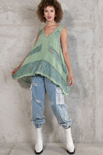 Load image into Gallery viewer, POL Sleeveless Lace Inset A-line Tunic Top in Emerald Sage  POL Clothing   

