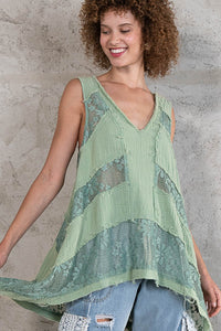 POL Sleeveless Lace Inset A-line Tunic Top in Emerald Sage  POL Clothing   