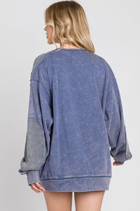 Sewn+Seen Solid Color French Terry Top with Thermal Patches in Vintage Denim Shirts & Tops Sewn+Seen   