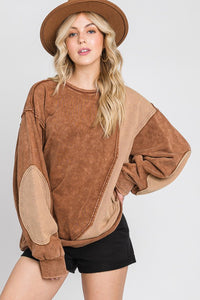 Sewn+Seen Solid Color French Terry Top with Thermal Patches in Vintage Brown Shirts & Tops Sewn+Seen   