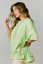 Load image into Gallery viewer, Peach Love Loose Fit Henley Sweatshirt in Light Green Shirts &amp; Tops Peach Love California   
