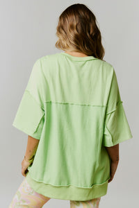 Peach Love Loose Fit Henley Sweatshirt in Light Green Shirts & Tops Peach Love California   