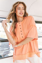 Load image into Gallery viewer, Peach Love Loose Fit Henley Sweatshirt in Orange Shirts &amp; Tops Peach Love California   
