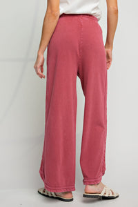 Pants Only - Easel Mineral Washed Terry Knit Pants in Wine Bottoms Easel   