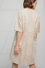 Load image into Gallery viewer, Easel Smiley Face Print T Shirt Dress in Khaki Dress Easel   
