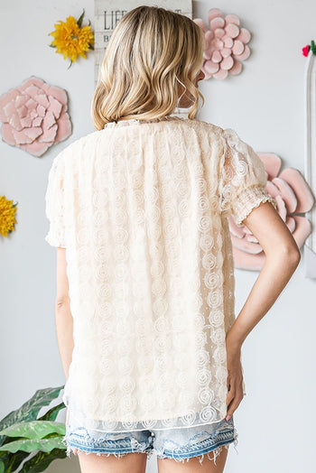 First Love Floral Embellished Lace Top in Natural ON ORDER Shirts & Tops First Love   