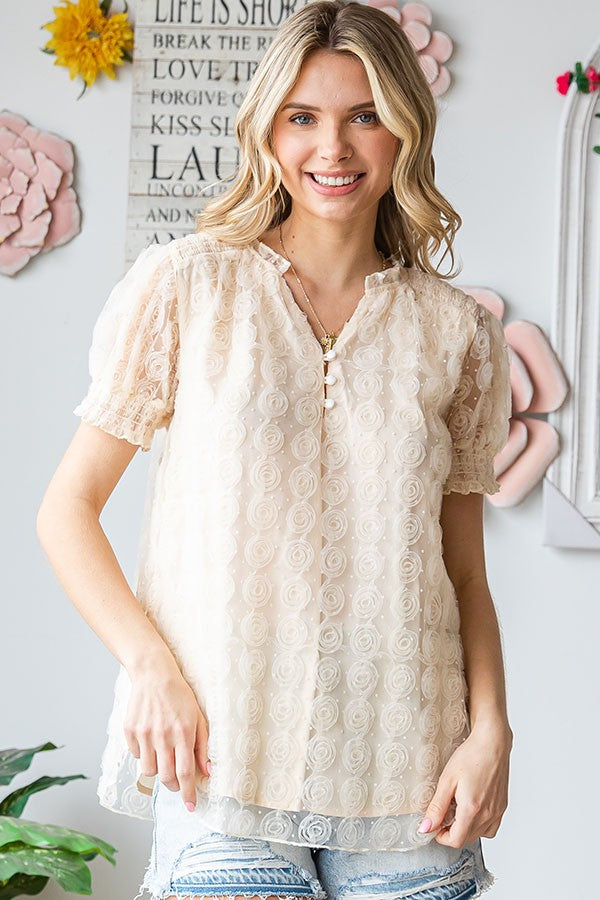 First Love Floral Embellished Lace Top in Natural ON ORDER Shirts & Tops First Love   