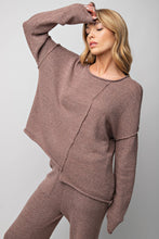 Load image into Gallery viewer, Easel Knitted Uneven Hem Sweater Lounge Top in Chocolate (TOP ONLY) Top Easel   
