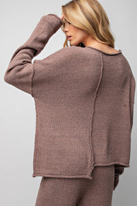 Easel Knitted Uneven Hem Sweater Lounge Top in Chocolate (TOP ONLY) Top Easel   