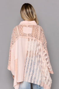 POL Contrasting Multi Fabric Top in Light Peach Shirts & Tops POL Clothing   