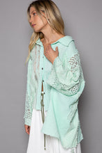 Load image into Gallery viewer, POL Contrasting Multi Fabric Top in Pale Mint Shirts &amp; Tops POL Clothing   
