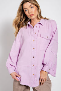 Easel Loose Fit Gauze Top in Lilac Pink Shirts & Tops Easel   