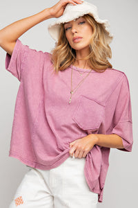 Easel Mineral Washed Cotton Jersey Top in Sangria Top Easel   