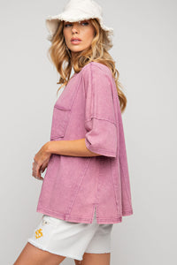 Easel Mineral Washed Cotton Jersey Top in Sangria Top Easel   