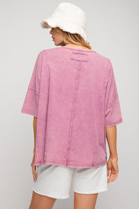 Easel Mineral Washed Cotton Jersey Top in Sangria Top Easel   