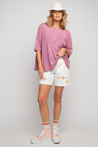 Easel Mineral Washed Cotton Jersey Top in Sangria Top Easel   