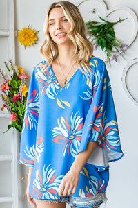 First Love Floral Print Top in Blue Multi Top First Love   