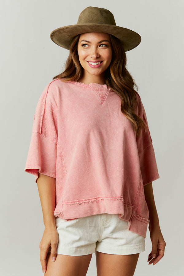 Fantastic Fawn Mineral Washed French Terry Tee in Pink  Fantastic Fawn   