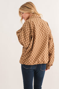 Checkerboard Print Windbreaker in Brown Shirts & Tops And The Why   