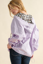 Load image into Gallery viewer, Solid Color Windbreaker with Hoodie Leopard Print Details in Lavender Shirts &amp; Tops And The Why   

