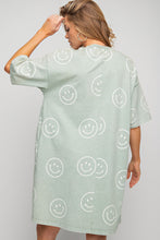 Load image into Gallery viewer, Easel Smiley Face Print T Shirt Dress in Sage Dress Easel   
