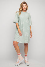 Load image into Gallery viewer, Easel Smiley Face Print T Shirt Dress in Sage Dress Easel   
