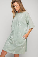 Load image into Gallery viewer, Easel Smiley Face Print T Shirt Dress in Sage Dress Easel   
