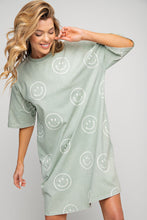 Load image into Gallery viewer, Easel Smiley Face Print T Shirt Dress in Sage Dress Easel   
