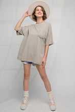 Load image into Gallery viewer, Easel Short Sleeve Mineral Wash Tunic Top in Light Mud Shirts &amp; Tops Easel   
