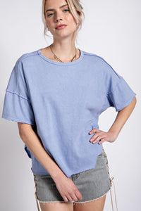 Easel Mineral Washed Cotton Jersey Boxy Top in Pale Blue  Easel   