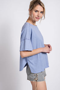 Easel Mineral Washed Cotton Jersey Boxy Top in Pale Blue  Easel   