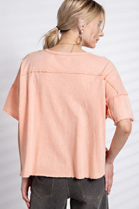 Easel Mineral Washed Cotton Jersey Boxy Top in Coral Cream  Easel   