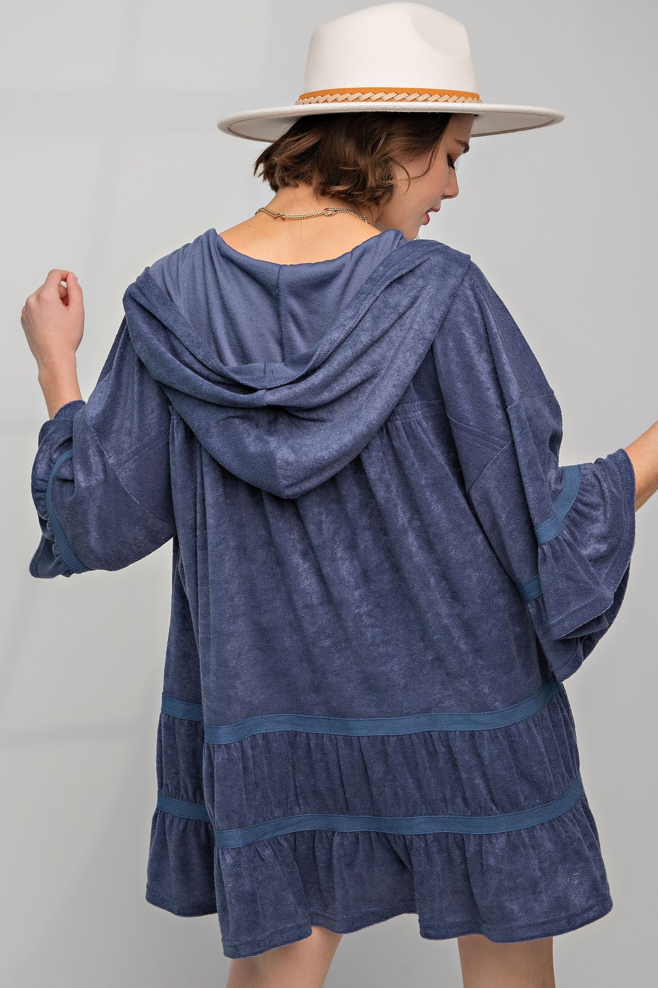 Easel Kimono Sleeve Soft Cotton Towel Hoodie in Faded Navy FINAL SALE ...