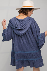 Easel Kimono Sleeve Soft Cotton Towel Hoodie in Faded Navy Shirts & Tops Easel   