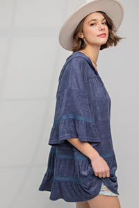 Easel Kimono Sleeve Soft Cotton Towel Hoodie in Faded Navy Shirts & Tops Easel   
