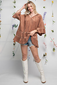 Easel Kimono Sleeve Soft Cotton Towel Hoodie in Mocha Shirts & Tops Easel   